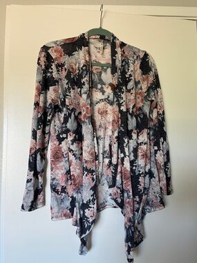 Floral Open-Front Cardigan - Black, Pink & Cream
